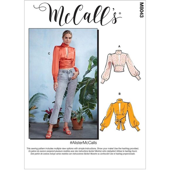 McCall's Sewing Pattern M8043 Misses Tops Size 6-14 Waist Skimming Open Back - Picture 1 of 6